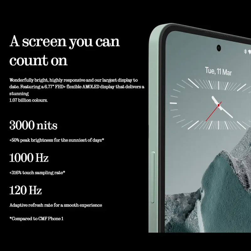 هاتف ناثينج (3a) 5G نسخة عالمية معالج سناب دراجون 7s الجيل الثالث NFC شاشة AMOLED مقاس 6.77 بوصة بمعدل تحديث 120 هرتز كاميرا رئيسية 50 ميجابكسل بطارية 5000 مللي أمبير شحن سريع 50 واط - 3