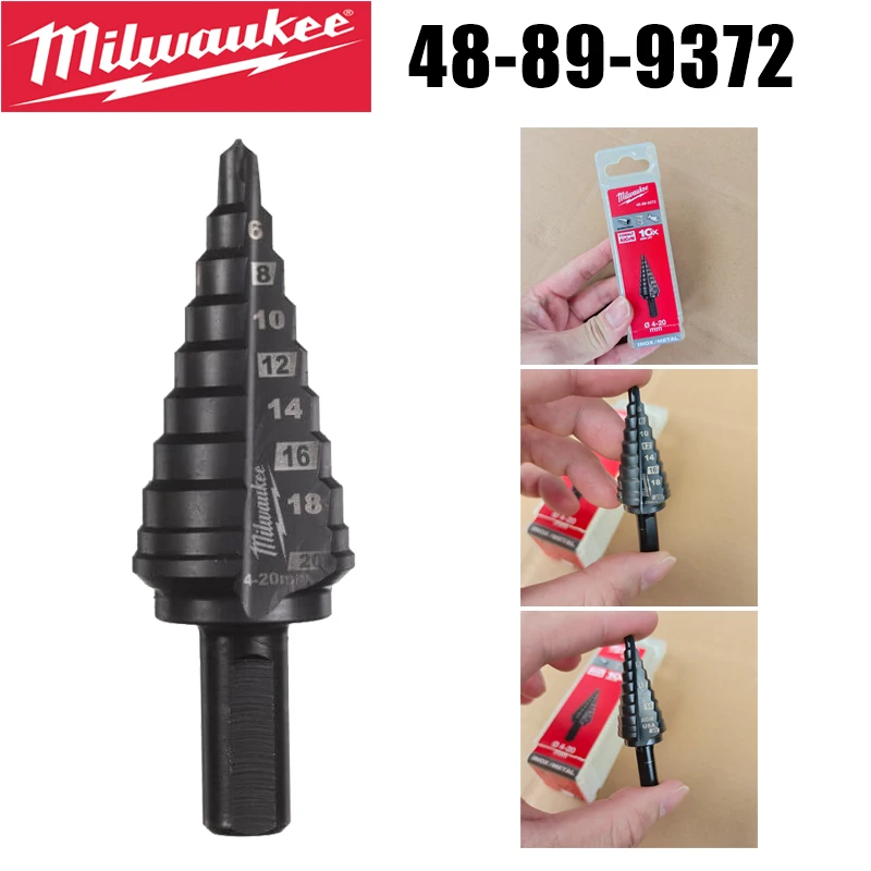 Milwaukee 48-89-9372 4-20mm Cobalt Step Drill Bit AlCrN Coated for Stainless Steel Metal 10-Step Unibit with Rapid Strike Tip