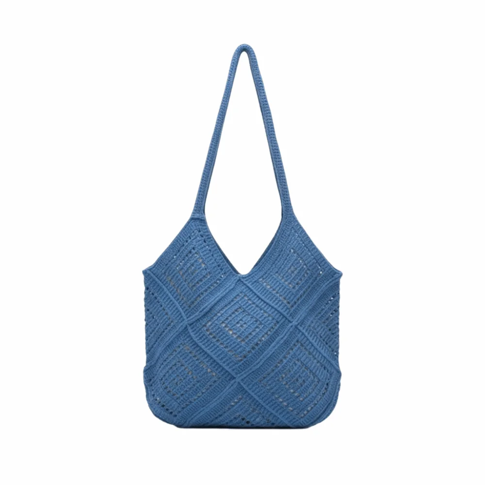 

Weave Knitted Hollow Bucket Bag Minimalist Net Fishing Pattern Large Capacity Shoulder Bag Hollow Structure Polyester