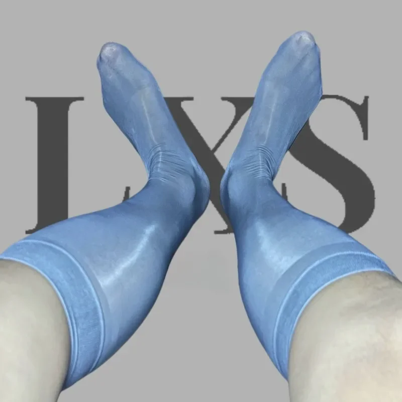 

New Men's Socks Oil Shiny Transparent Stockings Sheer Hosiery for Men Solid Color Dress Stretchy Knee High Business White Socks