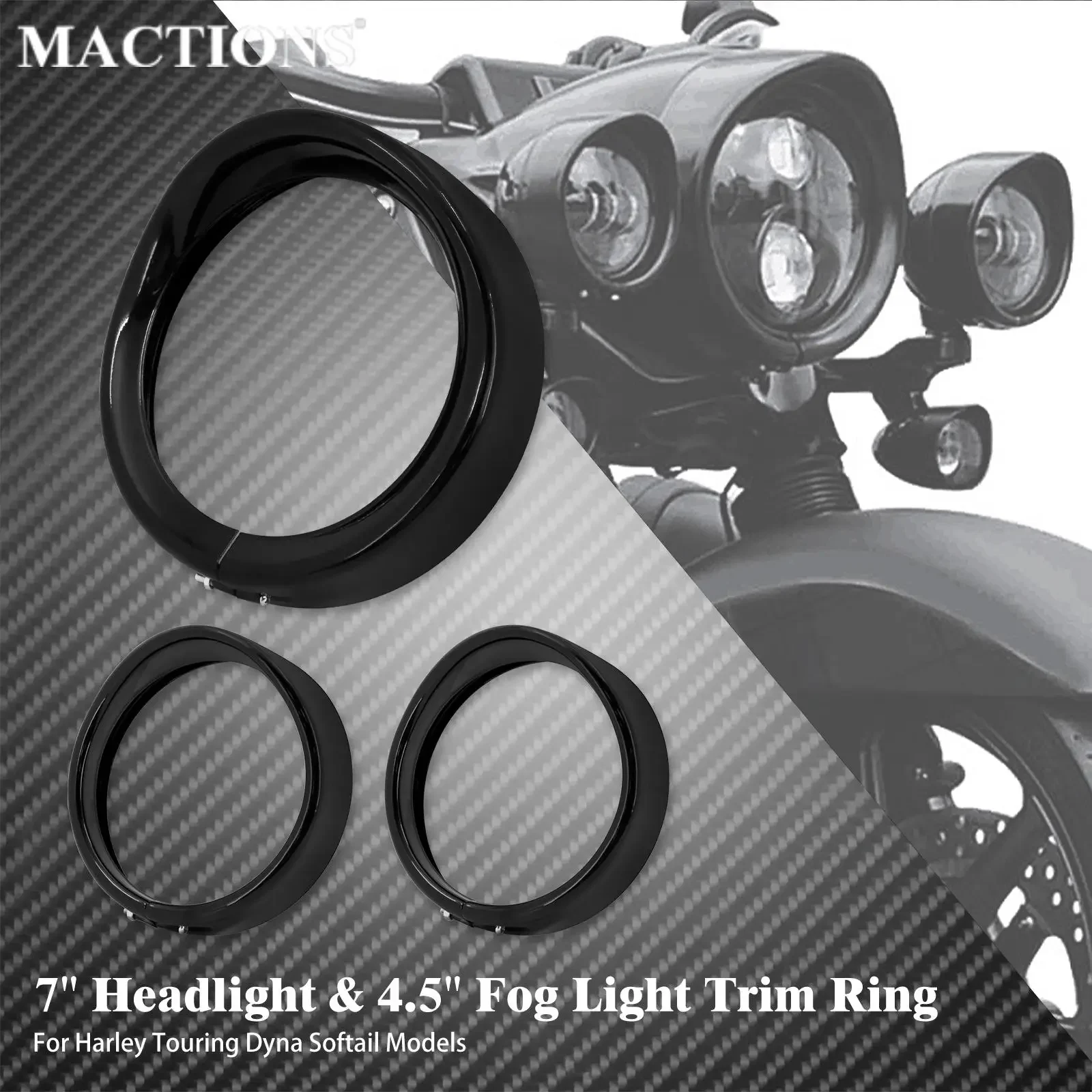 Motorcycle 7 Inch LED Headlamp Visor 4.5 Inch Passing Lamp Trim Ring Cover Gloss Black For Harley Touring Electra Street Glide