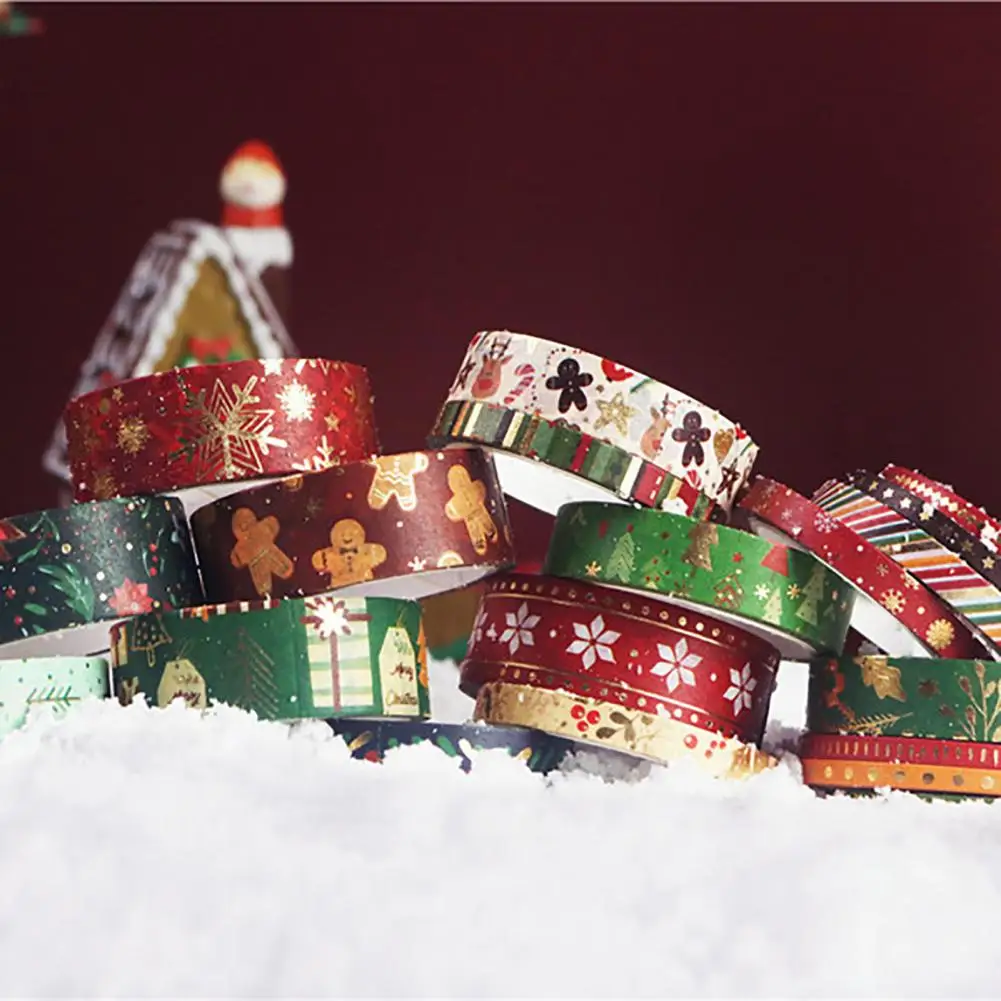 Fita impermeável Washi, Fita de Natal Washi, Padrão Claro, Forma Única, Decoração DIY, Manual, Feriado