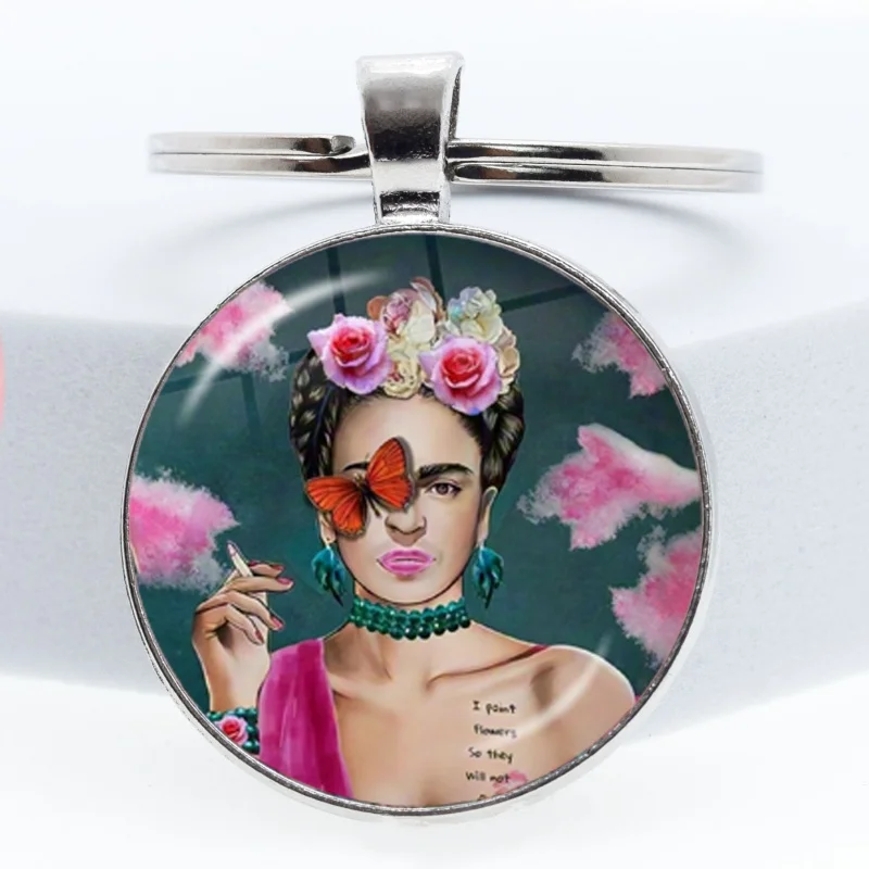 Модный брелок F-FridaS-S K-Kahlo с кабошоном из стекла, кольцо для ключей, подвеска для сумки, украшение для автомобиля, подарок