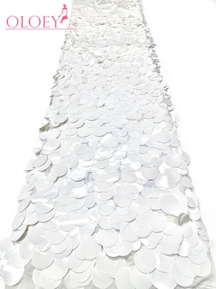 OLOEY Tela de encaje bordado con lentejuelas, gran oferta, última tela africana de encaje pesado con lentejuelas, tul bordado popular para vestidos de novia