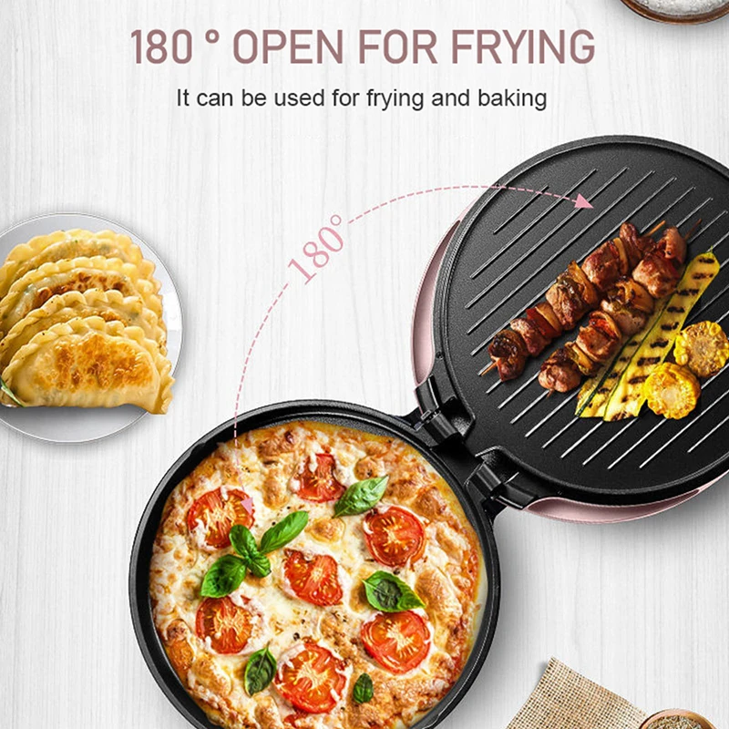 กระทะอบไฟฟ้าเครื่องทำความร้อนสองด้านเครื่องทำแพนเค้กแซนวิชอาหารเช้าเครื่องทำเครปสำหรับใช้ในครัวเรือน