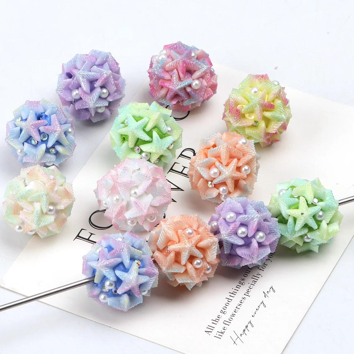 4/9pcs Random Color Starfish Cluster Acrylic Beads 20mm Loose Spacer Beads For Bracelet Jewelry DIY Craft Making