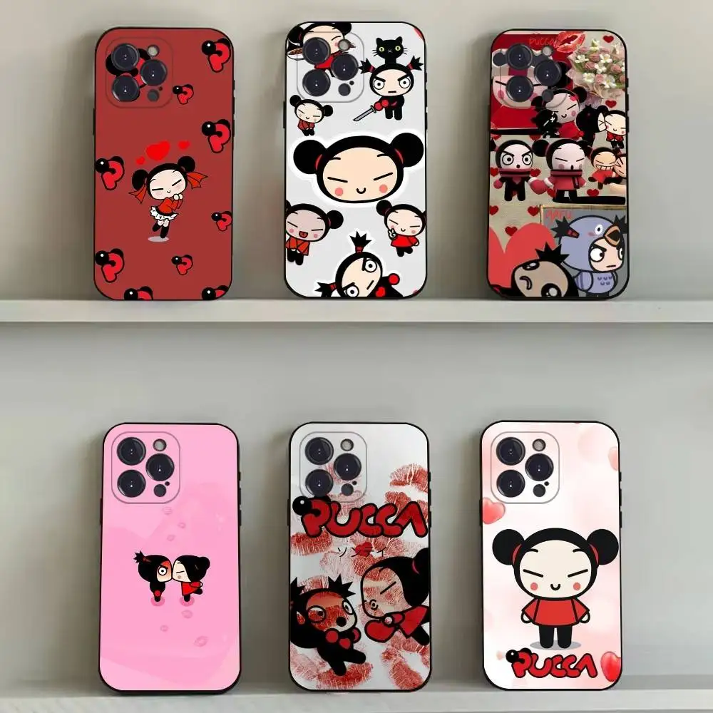 

Pucca Cute Love Phone Case For iPhone 16,15,14,13,12,11,Pro,Max,Plus,X,XS,SE4,E,Mini,Soft Black Case