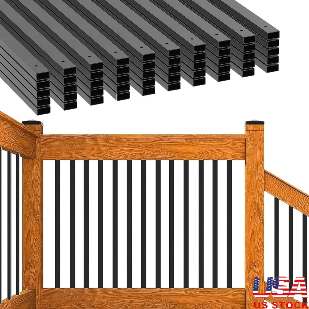 

26 Pack 36" Metal Deck Balusters Black Rectangle Stair Railing Spindle Rust Resistant Hollow Design Easy Install Screws Included