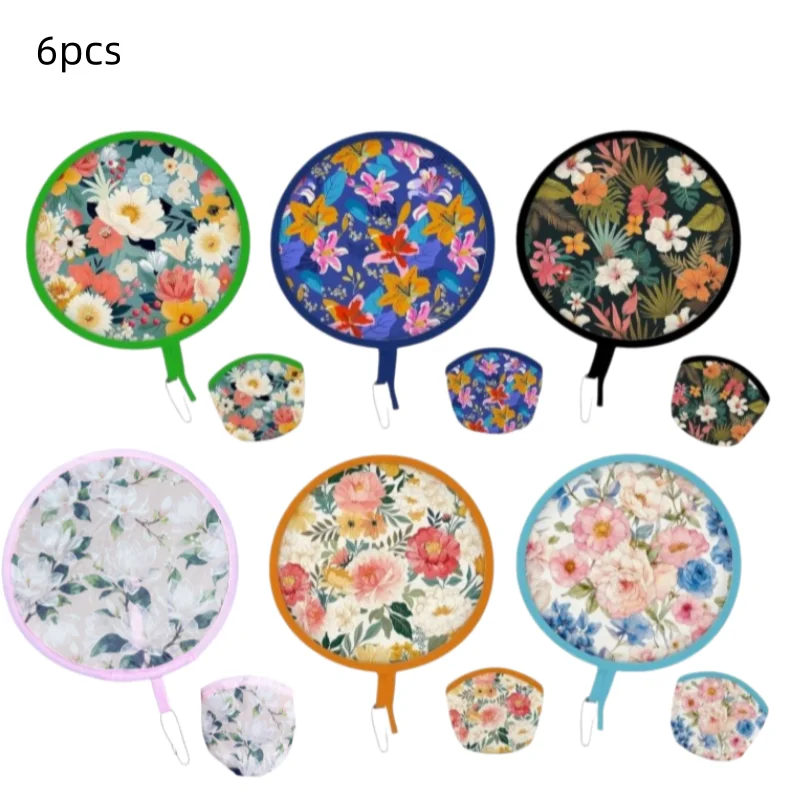 6-teiliges Set aus faltbaren runden Handfächer und Flying Discs - Tragbares Sommergeschenk für Outdoor-Partys, Strand, Hochzeit, Reisen, Festivals, Unisex – Detail 6