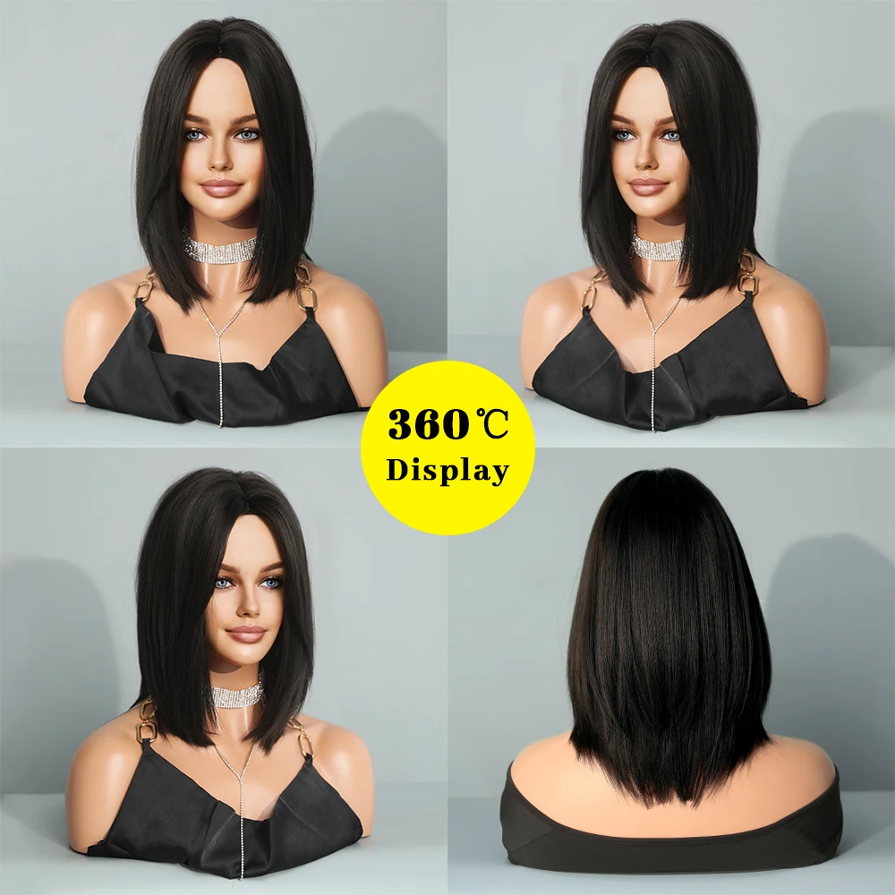 Black Short Straight Hair Women Wig Mid Parting Bob Wig Heat Resistant Synthetic Wigs Lolita Cosplay Party Daily Female Wig