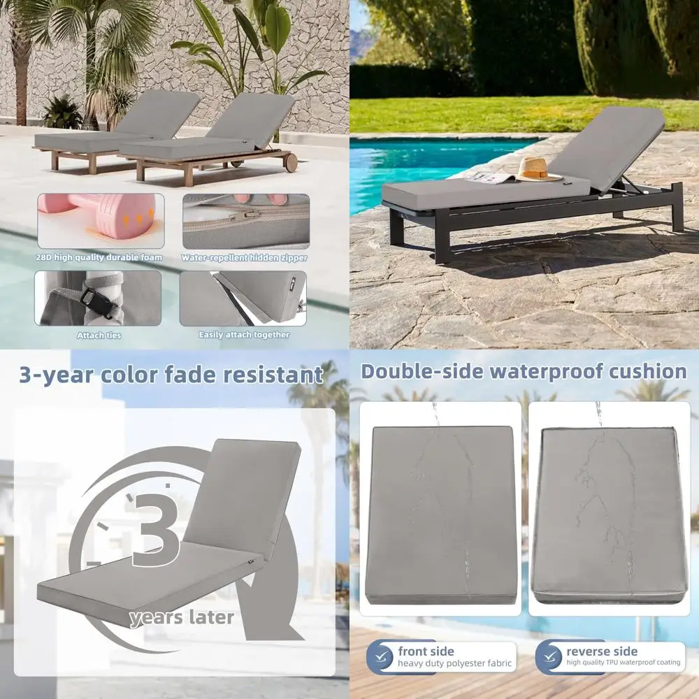 

Outdoor 72x21x3 Inch Waterproof Lounge Cushions with Removable, Fade-Resistant Cover for Patio and Pool Chairs