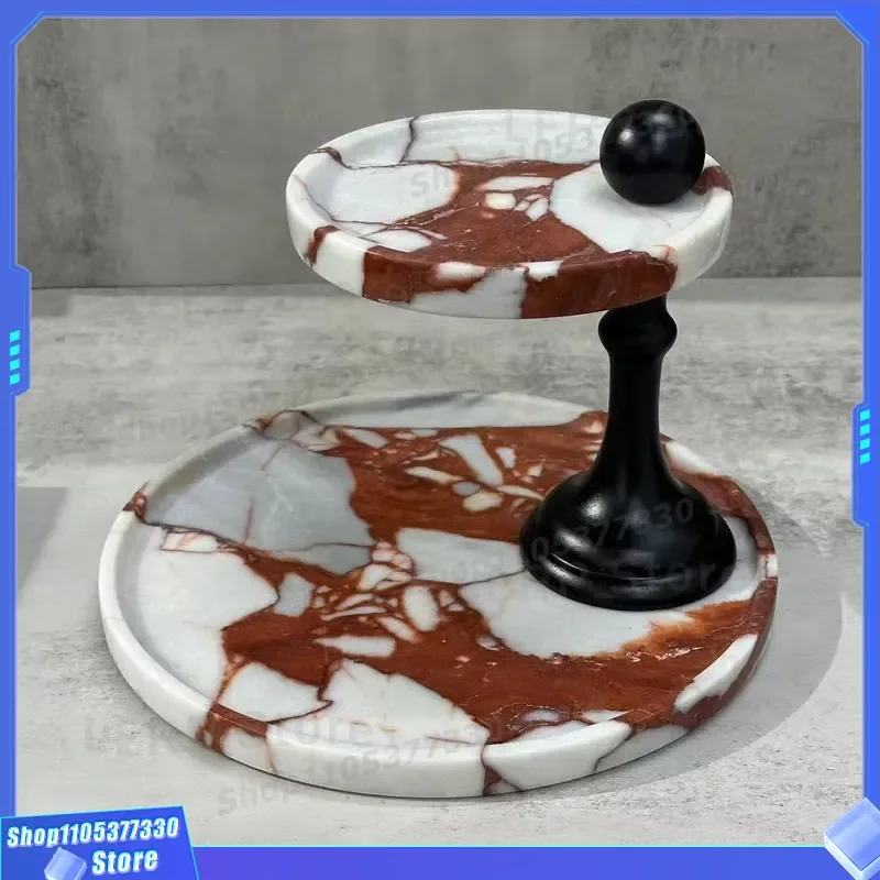 Luxury Natural Marble Double Tier Fruit Plate Elegant Stone Serving Tray for Villa Hotel Dining Table Centerpiece Home Decor