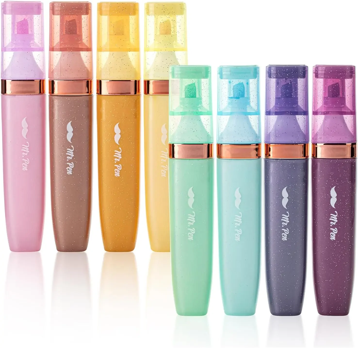 

Glitter Highlighters, 8 Pack, Pastel & Metallic Colors, Chisel Tip For Journaling & Notes
