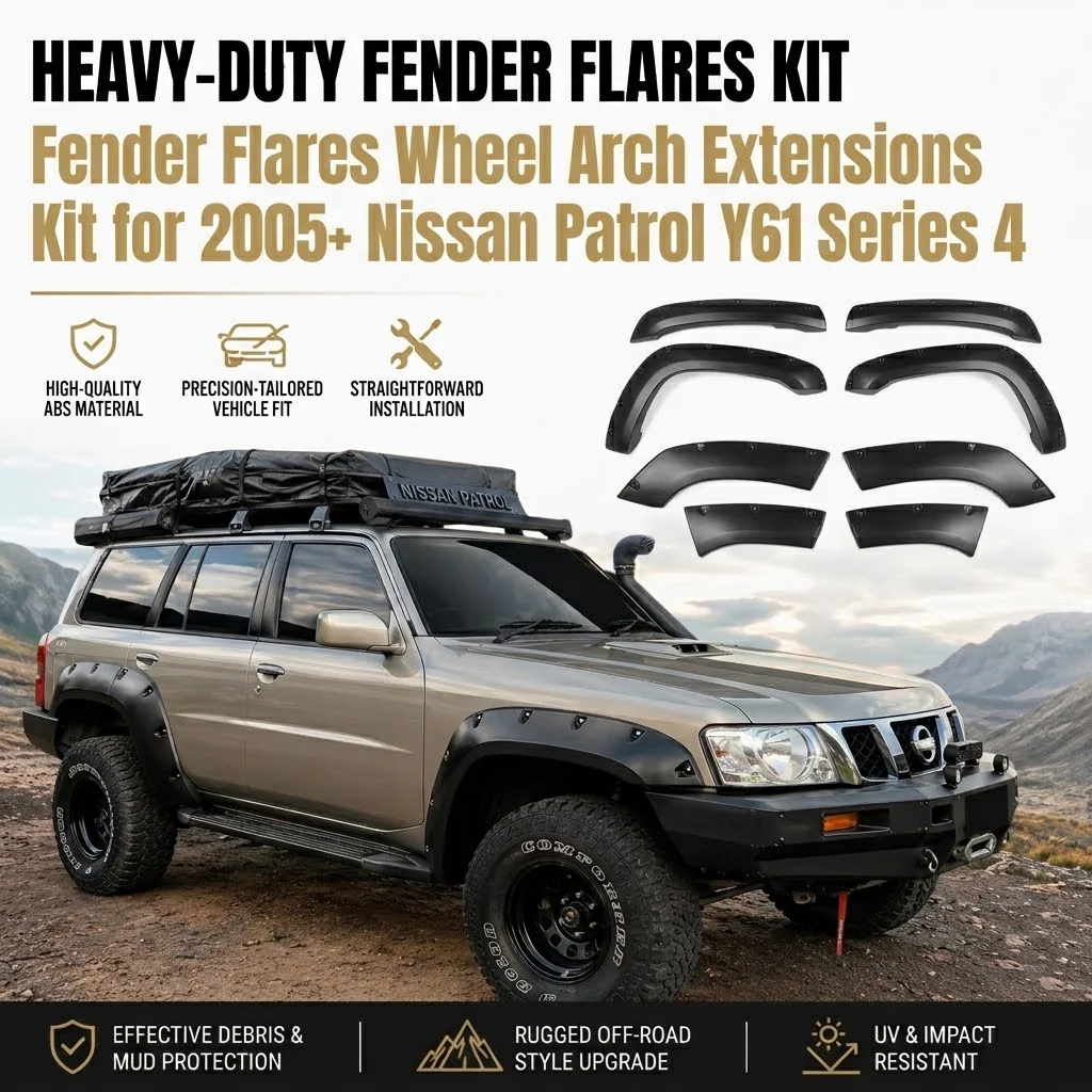 For Nissan Patrol Y61 Series 4 (2005+) Fender Flares 95mm Wide ABS Injection Moulded Heavy Duty Wheel Arch Extensions Matte Blac