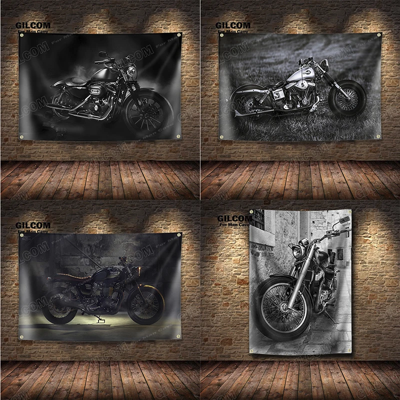 Moto Darkness Banner Flag motociclista Poster Wall Art AD Vintage Sign Dark Motor Car Man Cave Garage Pub Club Bar