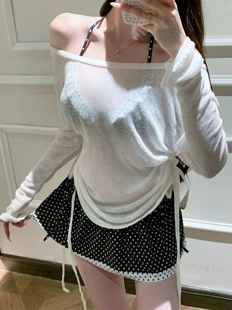 Ins Style Harajuku مجموعة مخططة حلوة خمر المرقعة موضة القوس تصميم مثير فاتنة العصابة شاطئ تنورة الحفلات مجموعة صيف 2025