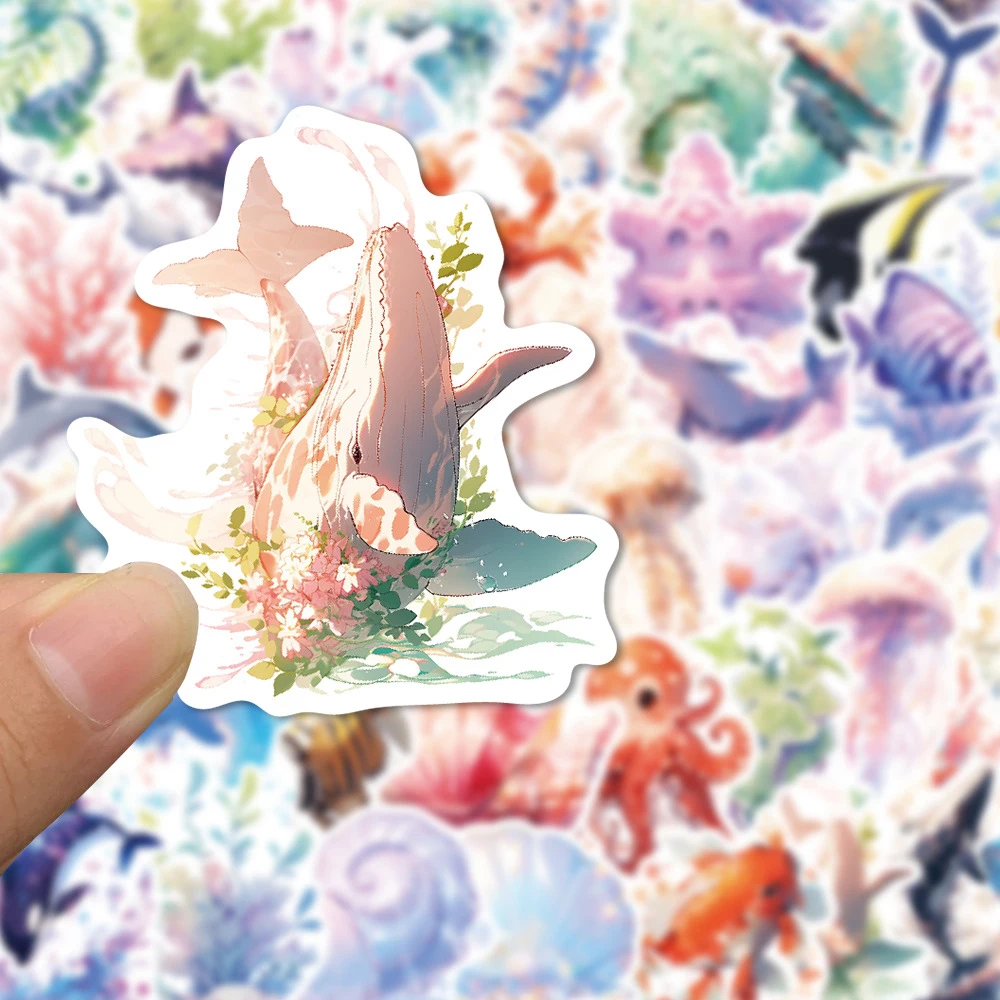 

10/30/50pcs Kawaii Watercolor Marine Animals Cartoon Stickers for Stationery Laptop Phone Helmet Cute Aesthetic Graffiti Sticker