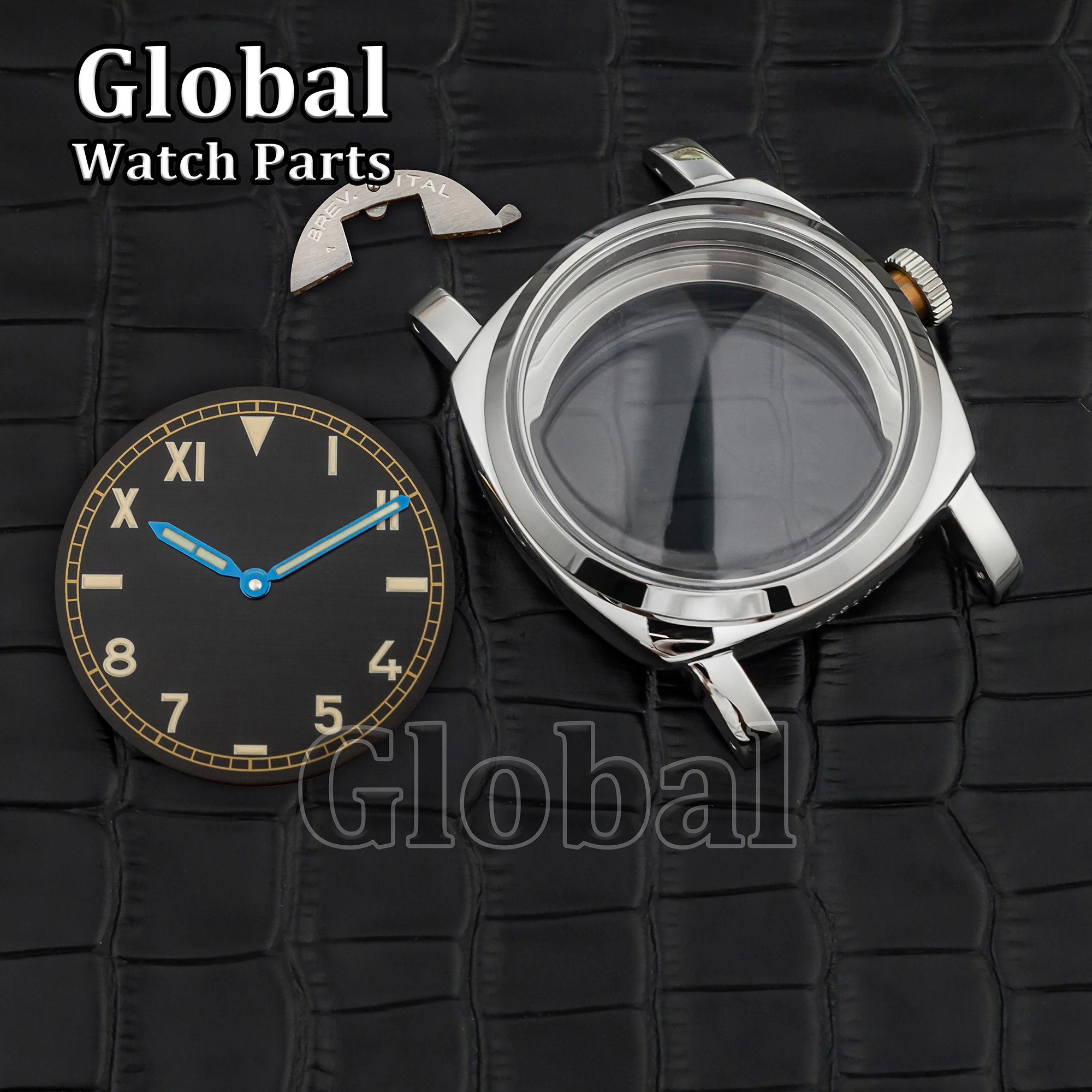 for PAM 6152 Stainless Steel Vintage 47mm Watch Case 39mm Dial Hands 10ATM Waterproof Case Fit ETA 6497/6498 ST3600 Movement