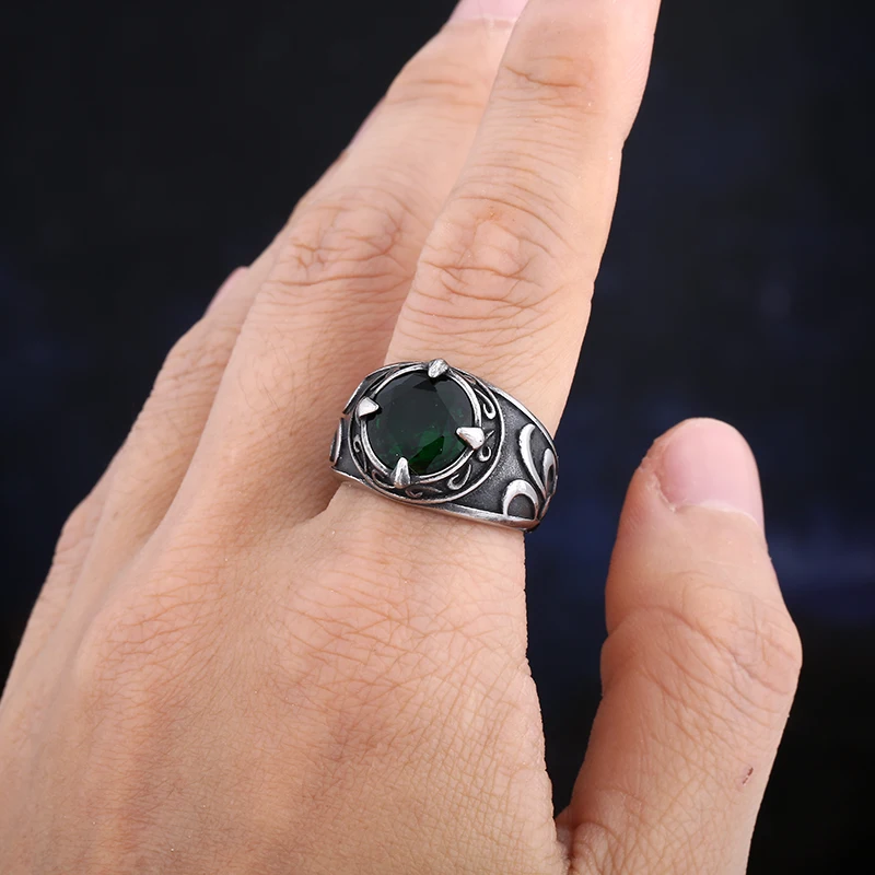 Vintage Red%Green&White Zircon Ring With Totem&Pattern For Man Women Gift Fashion Punk Wind Islamic Religious Muslim Jewelry