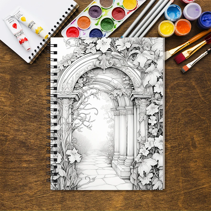 Adult Coloring Book - 8.3x 11.2 Inch 32 Pages Blooming Road Coloring Book - Helps Reduce Stress and Ease Emotions