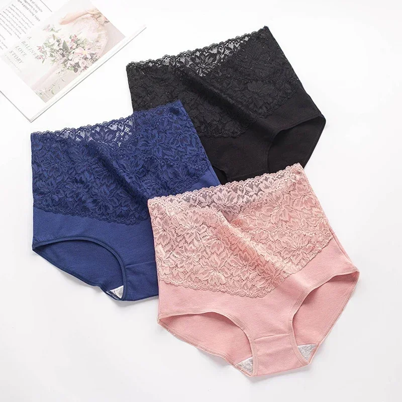 

Fashion Sexy Lace Slimming Comfort Breathable Lingerie Panties High Waist Seamless Hip Raise Cotton Briefs Underwear Female