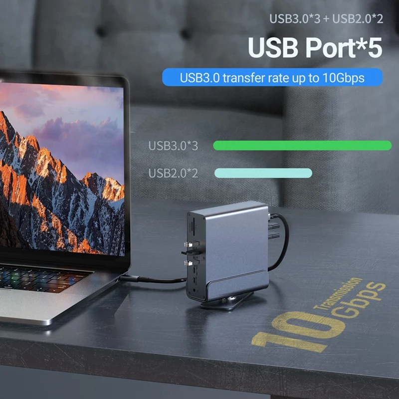 15 In 1 USB-C Docking Station 4K HD Vertical Hub With Triple Monitor ,RJ45 1000M,USB 3.0/2.0,PD 3.0,SD/TF For PC Laptop