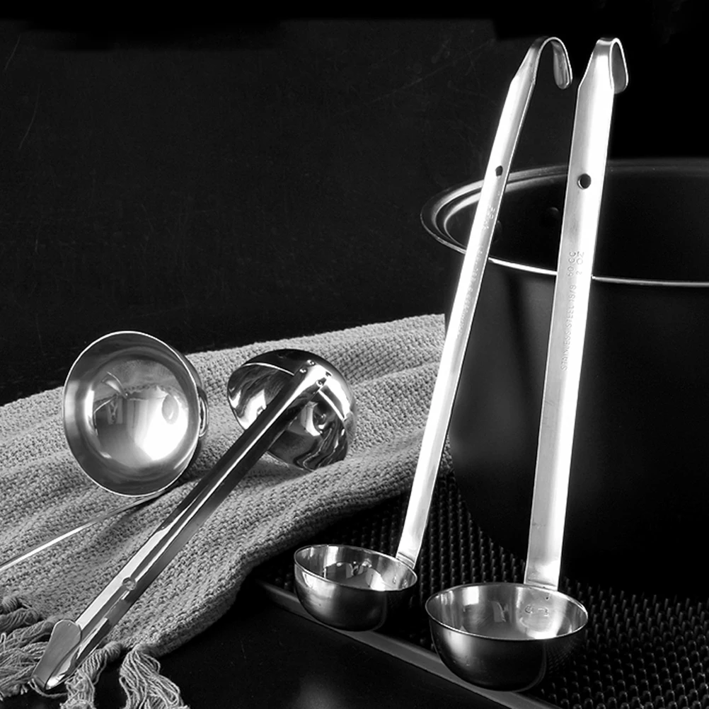 

1Pcs Ounce Measuring Spoon Stainless Steel Long Handle Kitchen Spoon with Pouring Hook for Soup Sauce Gravy Stew Cooking Tool