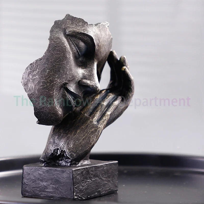 European art incomplete mask sleeping figure statue fashion resin craft home room table top pendulum