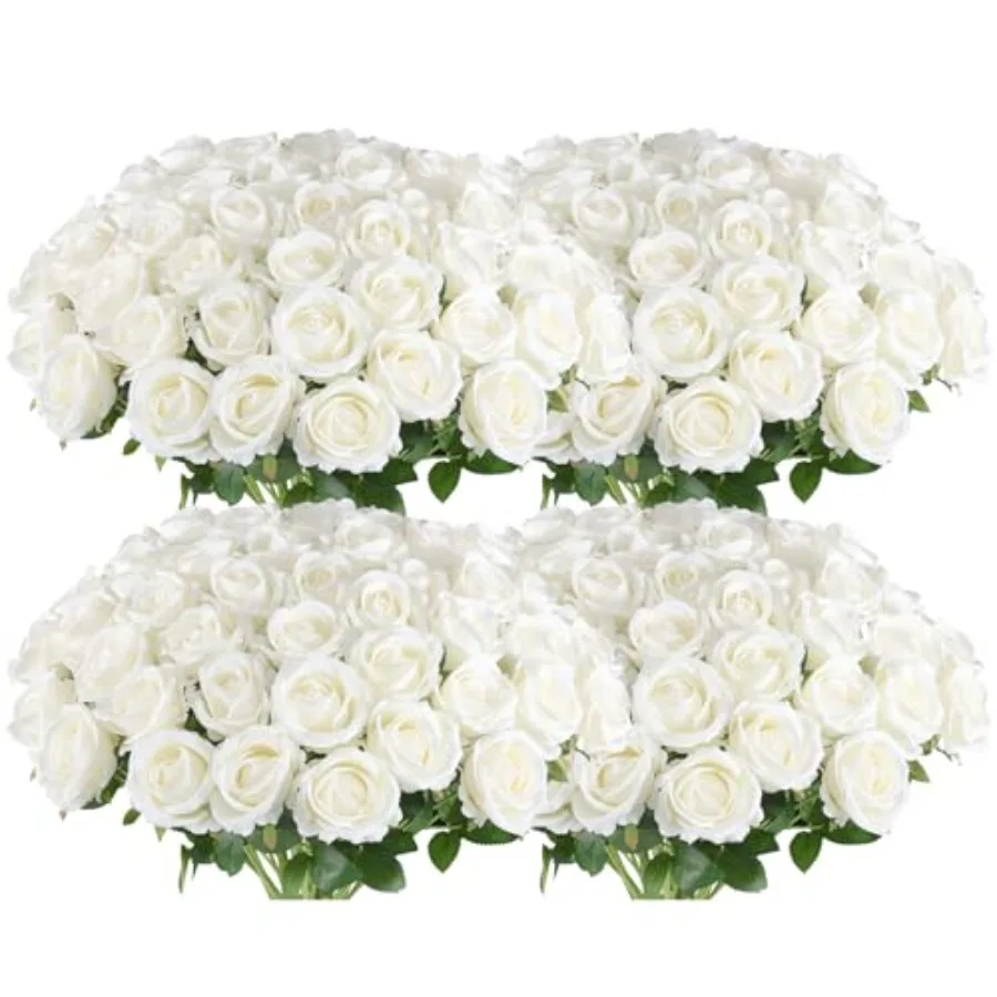 

Artificial Roses in Bulk Fake Silk White Roses Realistic Roses for Wedding Centerpieces Flower Arrangement Home Decor 100 White