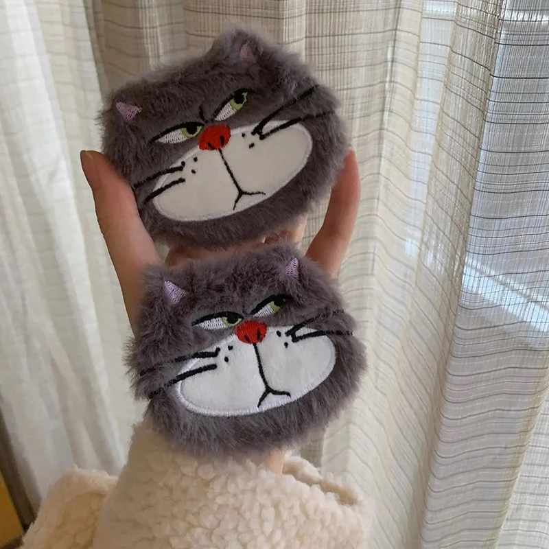 Kawaii Anime Leuke Kat Pluche Spiegel Creatieve Kleine Prachtige Pluche Dubbelzijdig Opvouwbare Draagbare Make-upspiegel Meisjes Cadeau