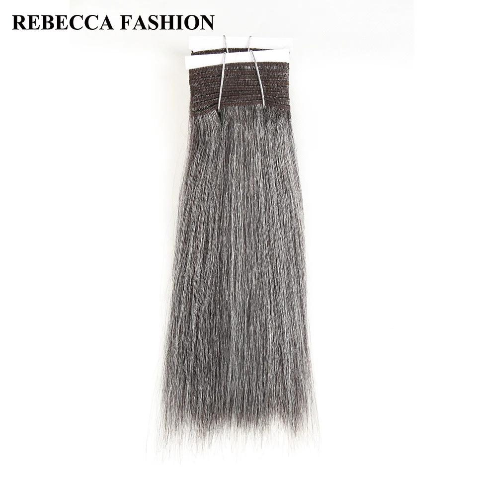 

Rebecca Remy Brazilian Yaki Straight Human Hair Weave 1 bundle 10-14 Inch Black Grey Silver Colored Salon Hair Extensions