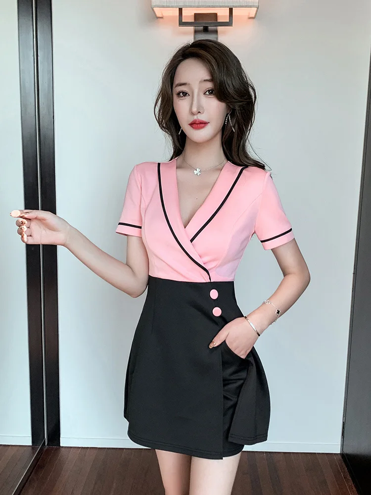 

Low Cut Massage orm ort Skirt for Women Beau Salon Health Care Center Soft Sle Slimming Low Chest Design Workwear