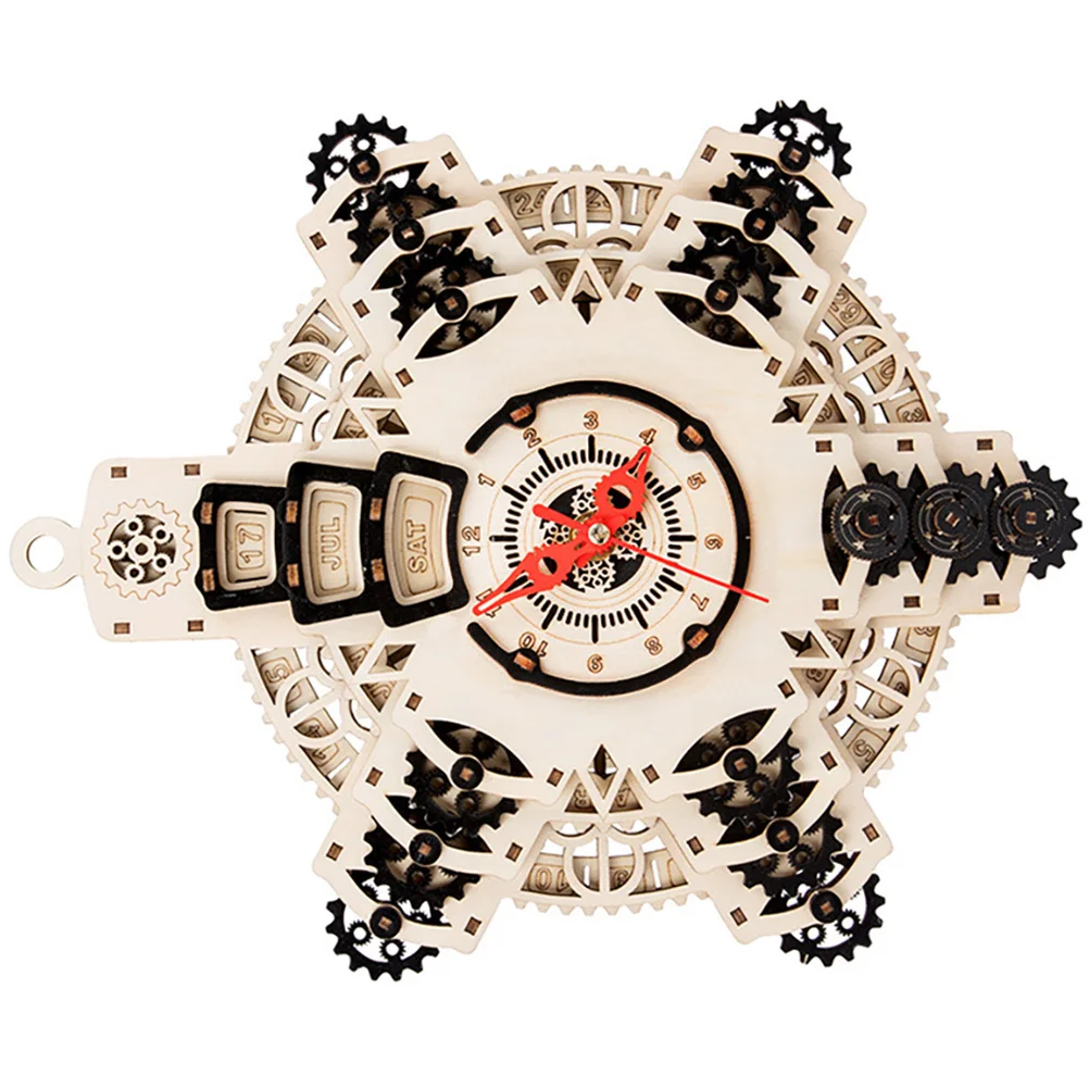 

1Set DIY Perpetual Calendar Wooden Clock Puzzle Chic 3D Wood Clock Kit Creative Decorative Desktop Ornament for Kids Study