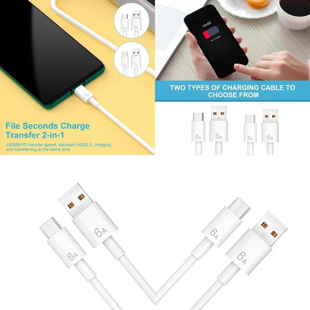 

Y1UB 6A Fast Charging Cable Data Sync Line 120W Power Cord Male to Male Power Wire