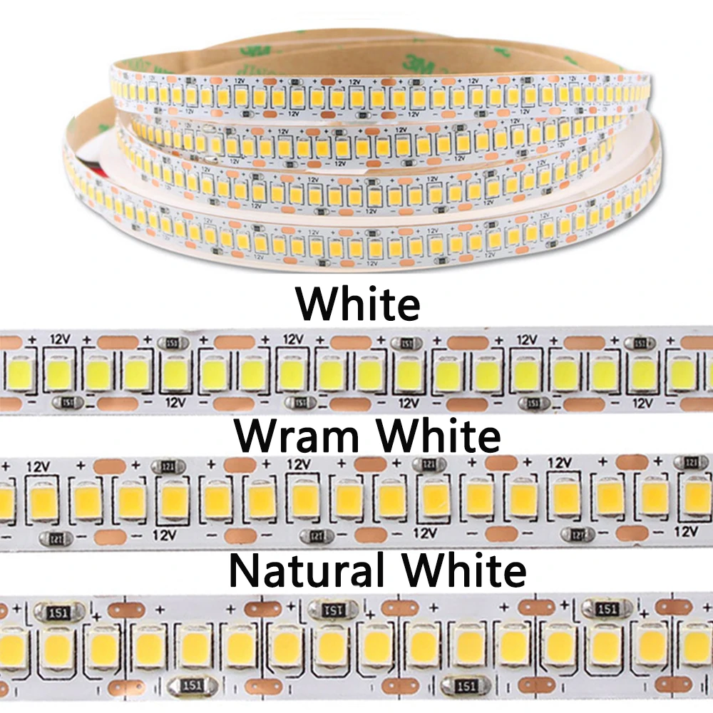 Tira de luces LED Flexible para decoración del hogar, cinta de luz LED de 12V, 24V, SMD 2835, 5M, impermeable, blanco cálido, 60/120/240/480 LED/M