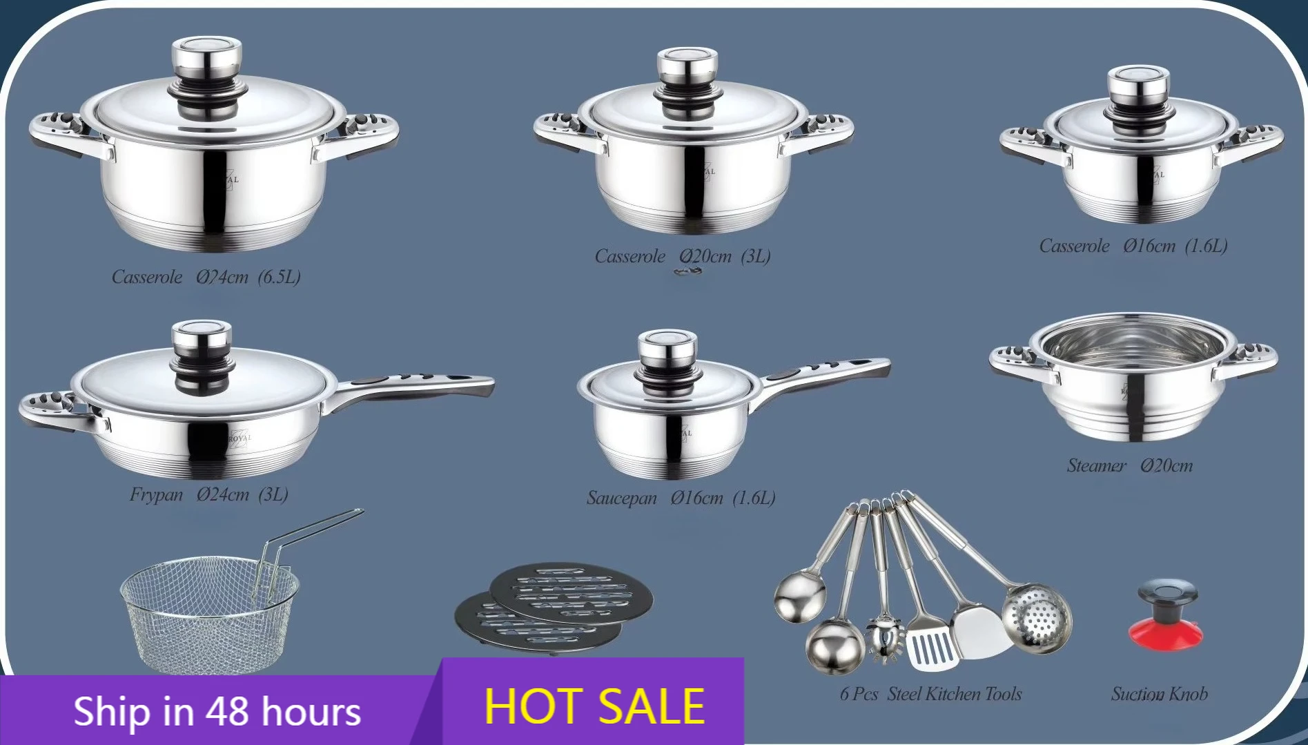 

23-Piece Classic Design Stainless Steel Cookware Set with Sustainable Metal Lid
