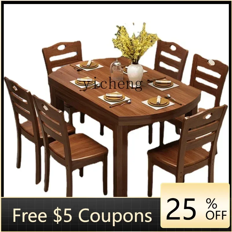 

YFY Furniture Retractable Solid Wood Dining Tables and Chairs Set Dining Table Home round Table Eight-Immortal Table