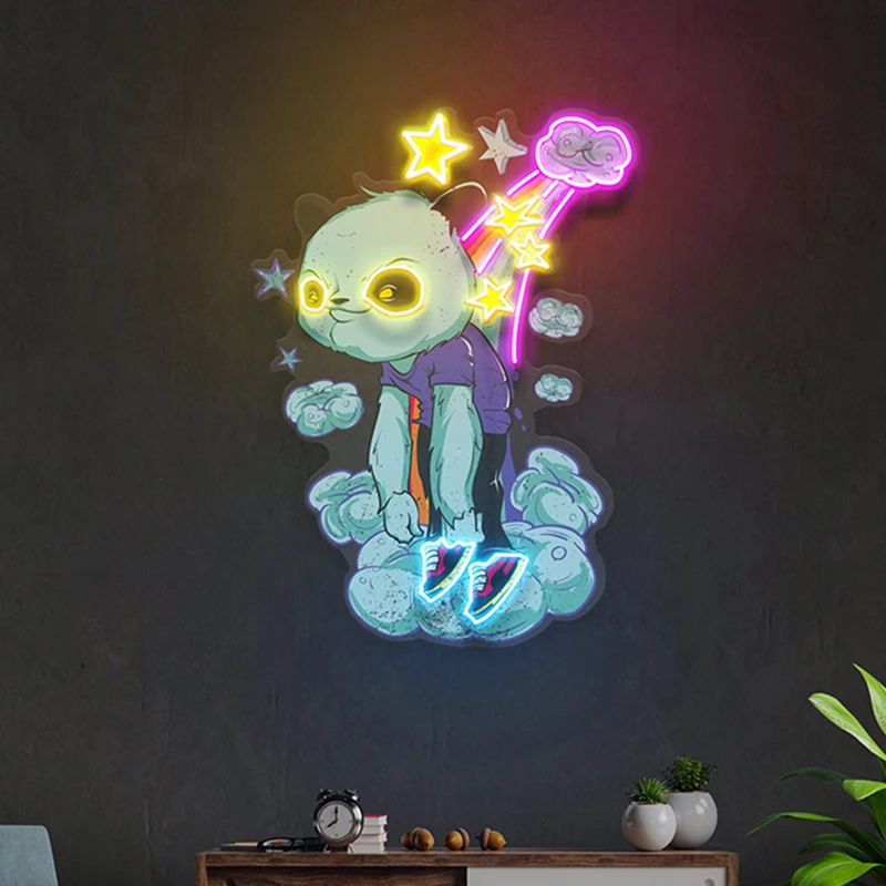 Bad Bear Neon Sign Panda Rainbow Night Light Space Lights Star Neon Sign Custom Led Neon Signs Children's Room Wall Decoration