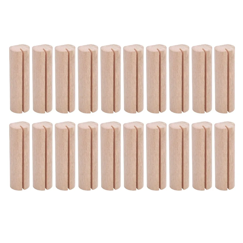 20pcs Cylindrical Shape Wooden Card Stands Rustic Finish Small Size Place Card Holders Table Number Stands Table Top Display