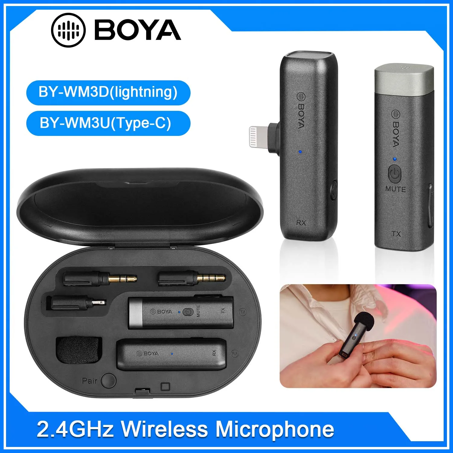 

BOYA BY-WM3 Wireless Lavalier Microphone Compatible with PC DSLR Cameras iPhone iOS, Android Smartphones Live Streaming Vlogging