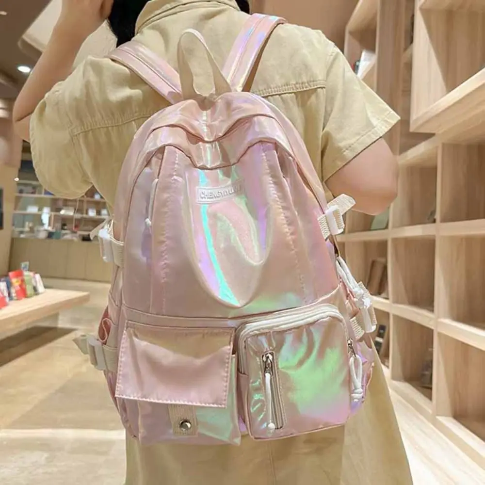 Gift Multi-Pocket Laser Backpack Large Capacity Handbag Students School Bag Storage Bag Travel Bag Shoulder Bag Rucksacks