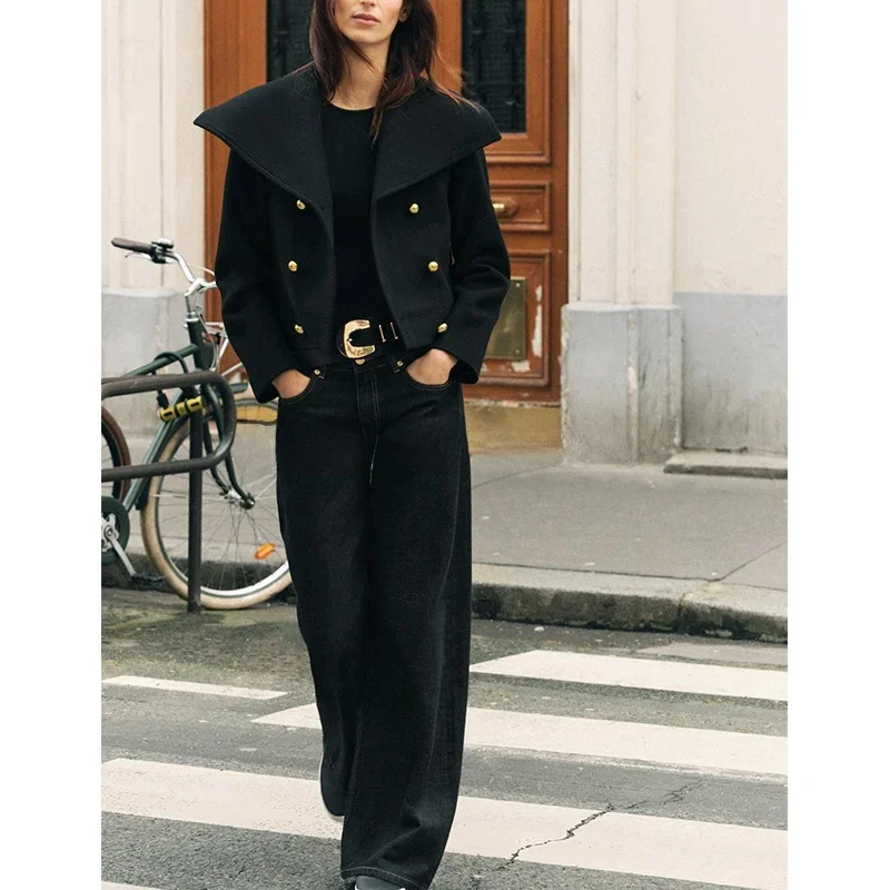 Col Long vêtements d'extérieur trajet Sle coupe ajustée Polyest printemps nouveau femmes Double rangée boutons large