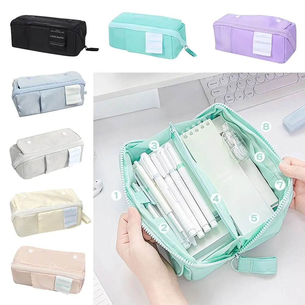 Canvas Prism Pencil Case Sweet Color Multi-layer Stationery Organizer Large Capacity Stationery Storage Pouch Student Supplies