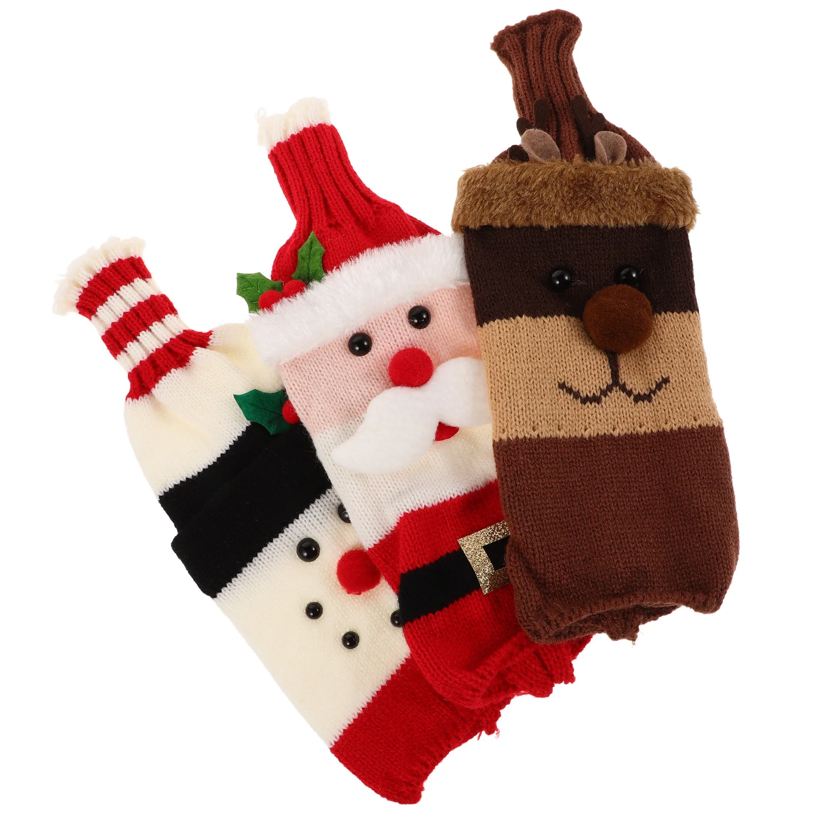 

3pcs Wine Bottle Sweater Cover Knit Dress Holiday Table Decorations Protective For Christmas Party Red Wine Bag Ugly