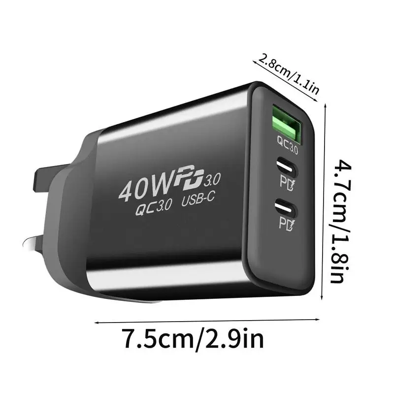 40W USB C Charger Plug 40W Super Fast 3 Ports Type C Plug Universal Fireproof PD Power Adapter Multi USB Plug Type C Charging image 6