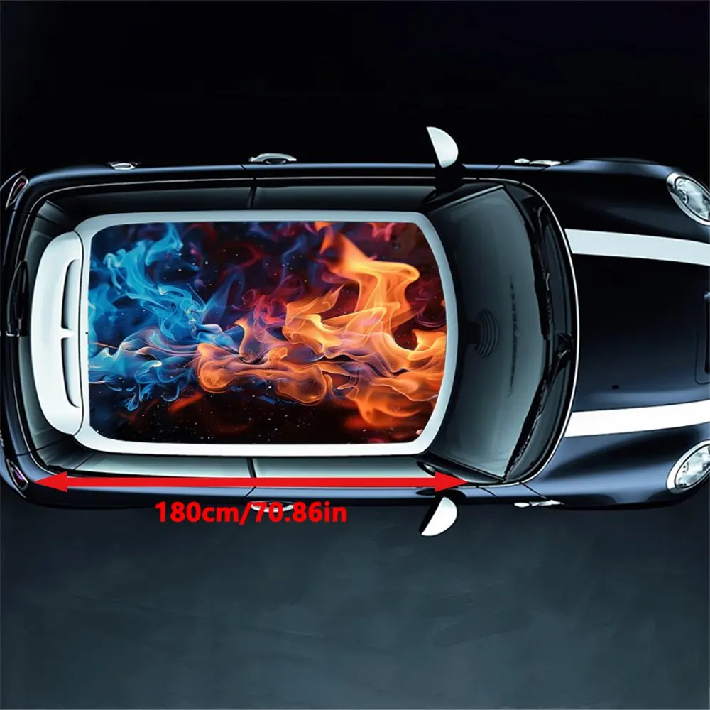 Burning Blue and Orange Flames Car Roof Sticker Wrap Racing SUV Auto Accessories Packaging PVC Car Hood Graphic Decal Decor Gift