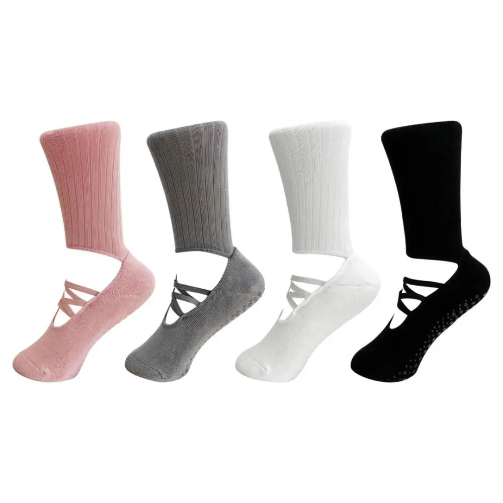 Breathable Fabric Grip Pilates Socks Sweat-absorbent Mid Tube Length Women's Yoga Socks Strappy Design Comfortable