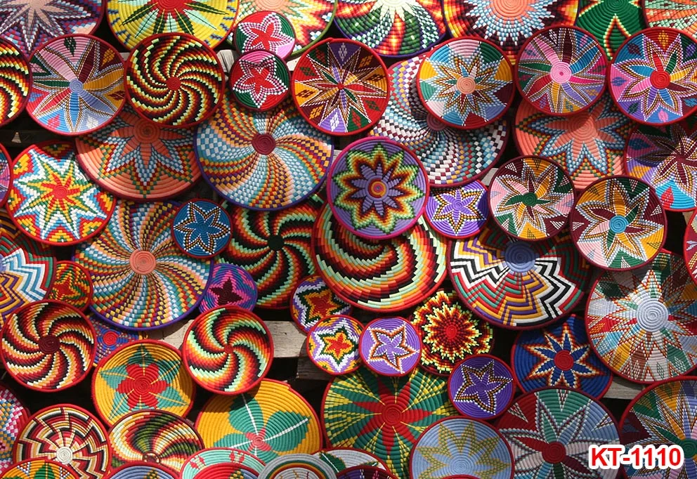 Traditional Ethiopian Floral Pattern Africa Traditional Colorful Basket Backdrop Mexican Party Decoration Cultural Tradition