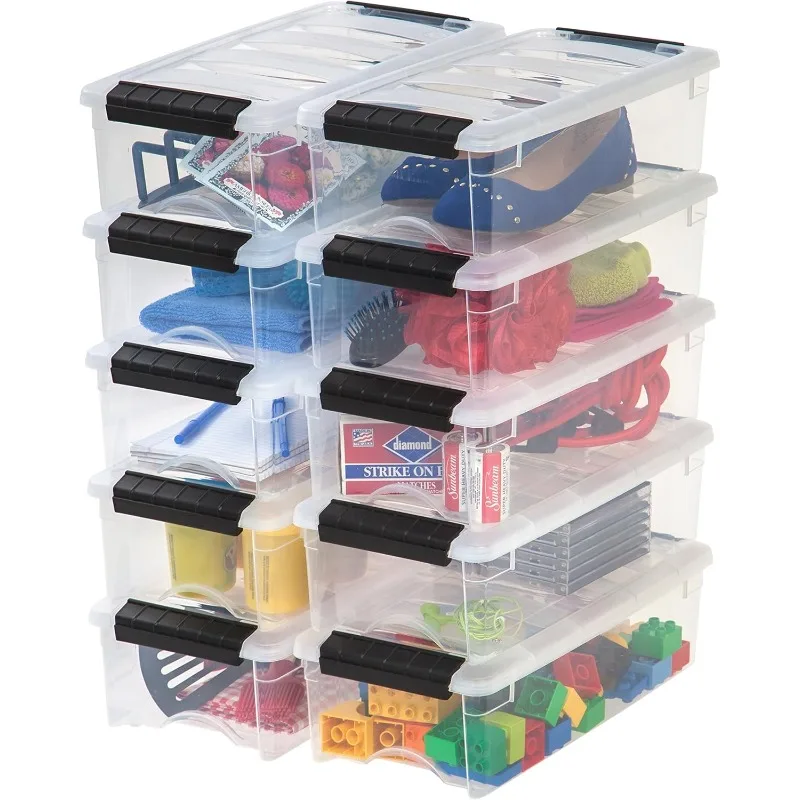 

USA 6 Quart Stackable Plastic Storage Bins with Lids, 10 Pack - BPA-Free, Made in USA - See-Through Organizing