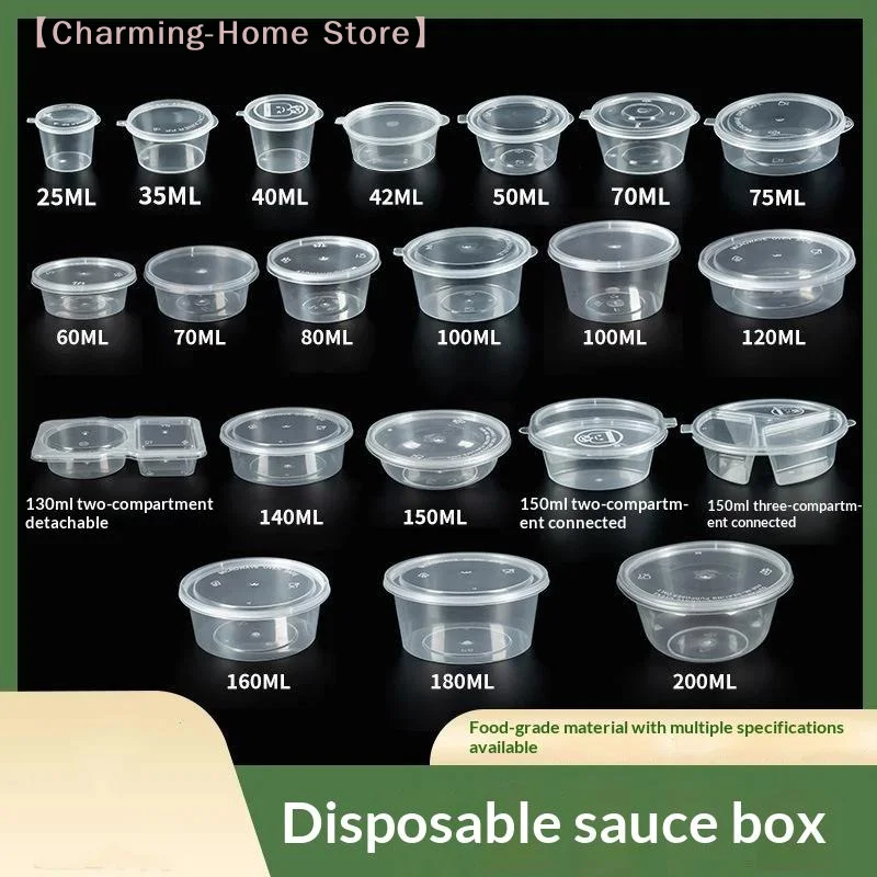【M】50/100PCS Leak-Proof Plastic Mini Containers With Hinged Lids, For Storing Ketchup, Salad Dressing, Milkshakes, Outdoor Use